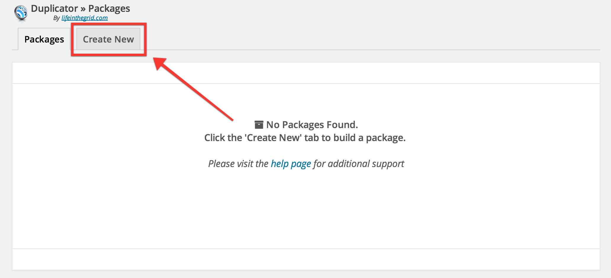 Create a new Duplicator Package
