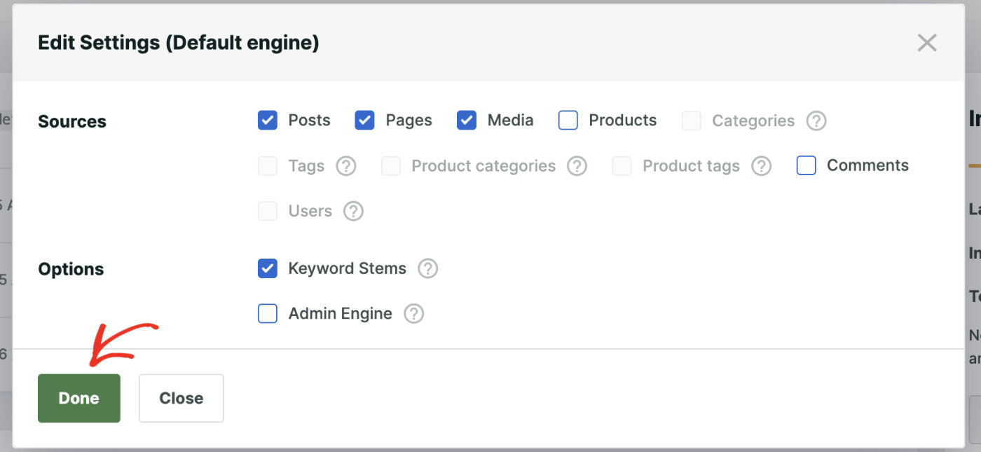 Choose sources for your engine - SearchWP How To Make A Search Bar That Searches Your WordPress Site: Configure Search Engine Step 4