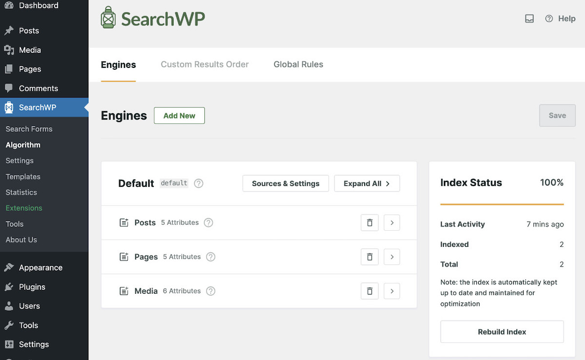 How To Display Clickable Keywords Below The Search Bar In WordPress: Configure search engine Step 1