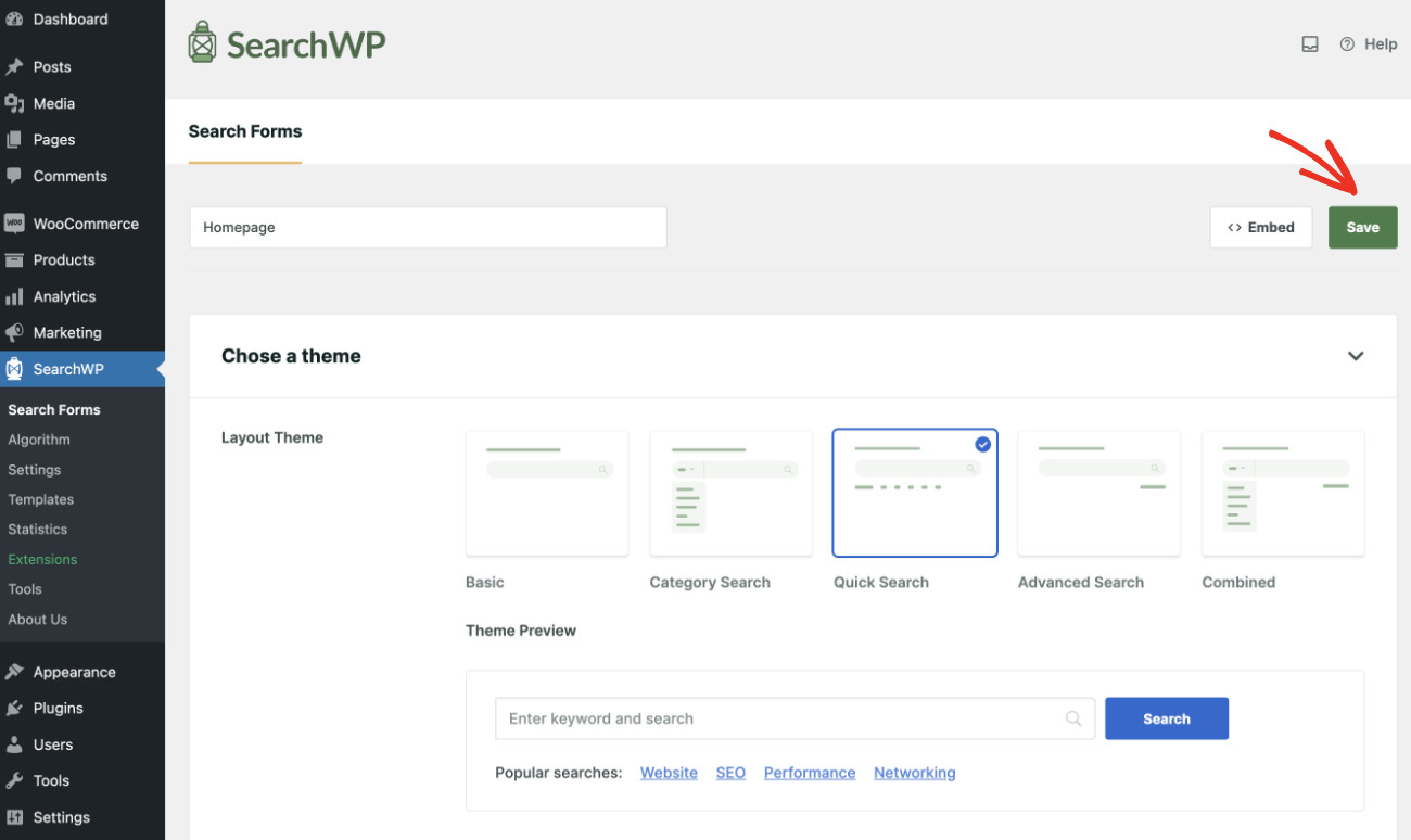 Creating-search-form-save - SearchWP How To Make A Search Bar That Searches Your WordPress Site: Showing Search Bar Step 3
