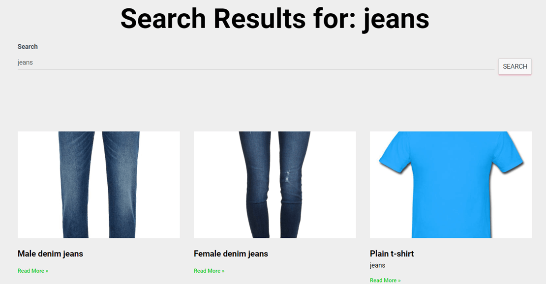 Default WooCommerce product search results