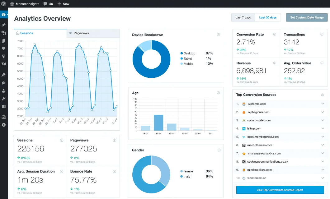 MonsterInsights dashboard