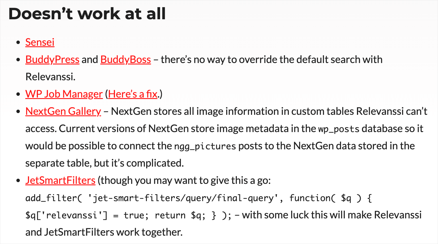 Relevanssi doesn't support some themes and plugins - SearchWP Relevanssi doesn't support some themes and plugins