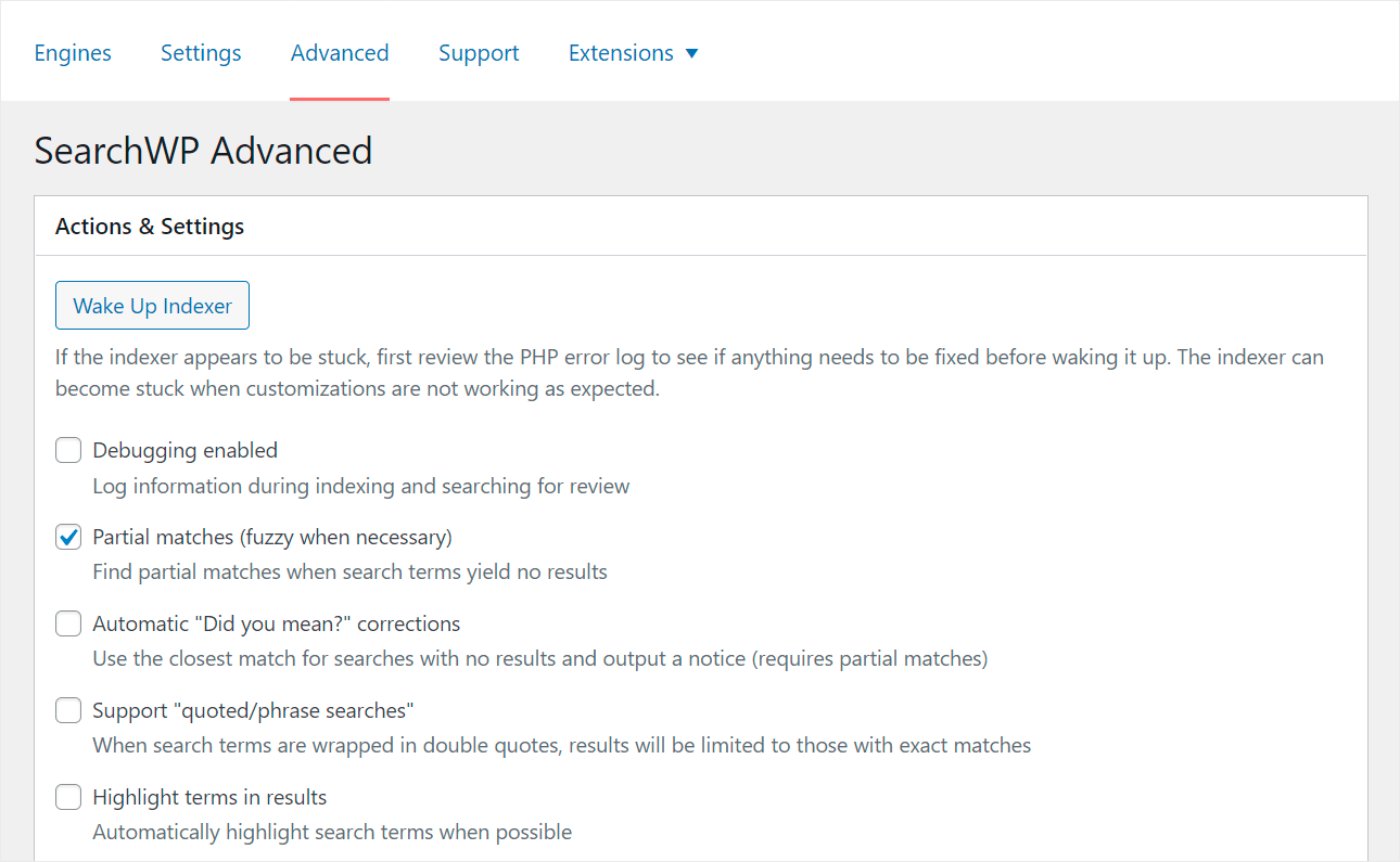 SearchWP advanced tab - SearchWP SearchWP advanced tab
