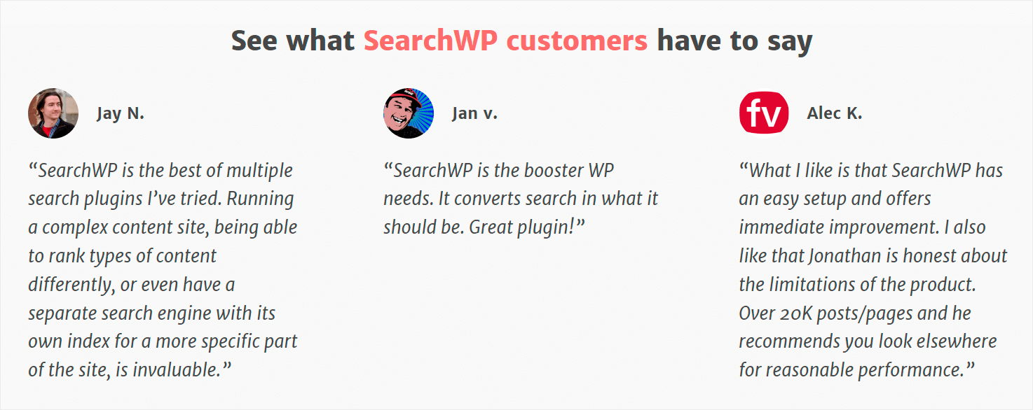 SearchWP testimonials - SearchWP SearchWP testimonials