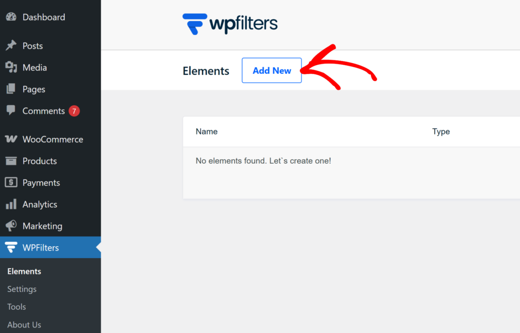 Add a new element in WPFilters