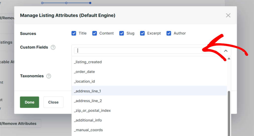 Add listing custom fields - SearchWP Add listing custom fields