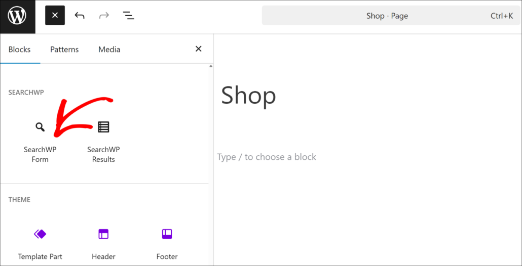 Add SearchWP form to shop page