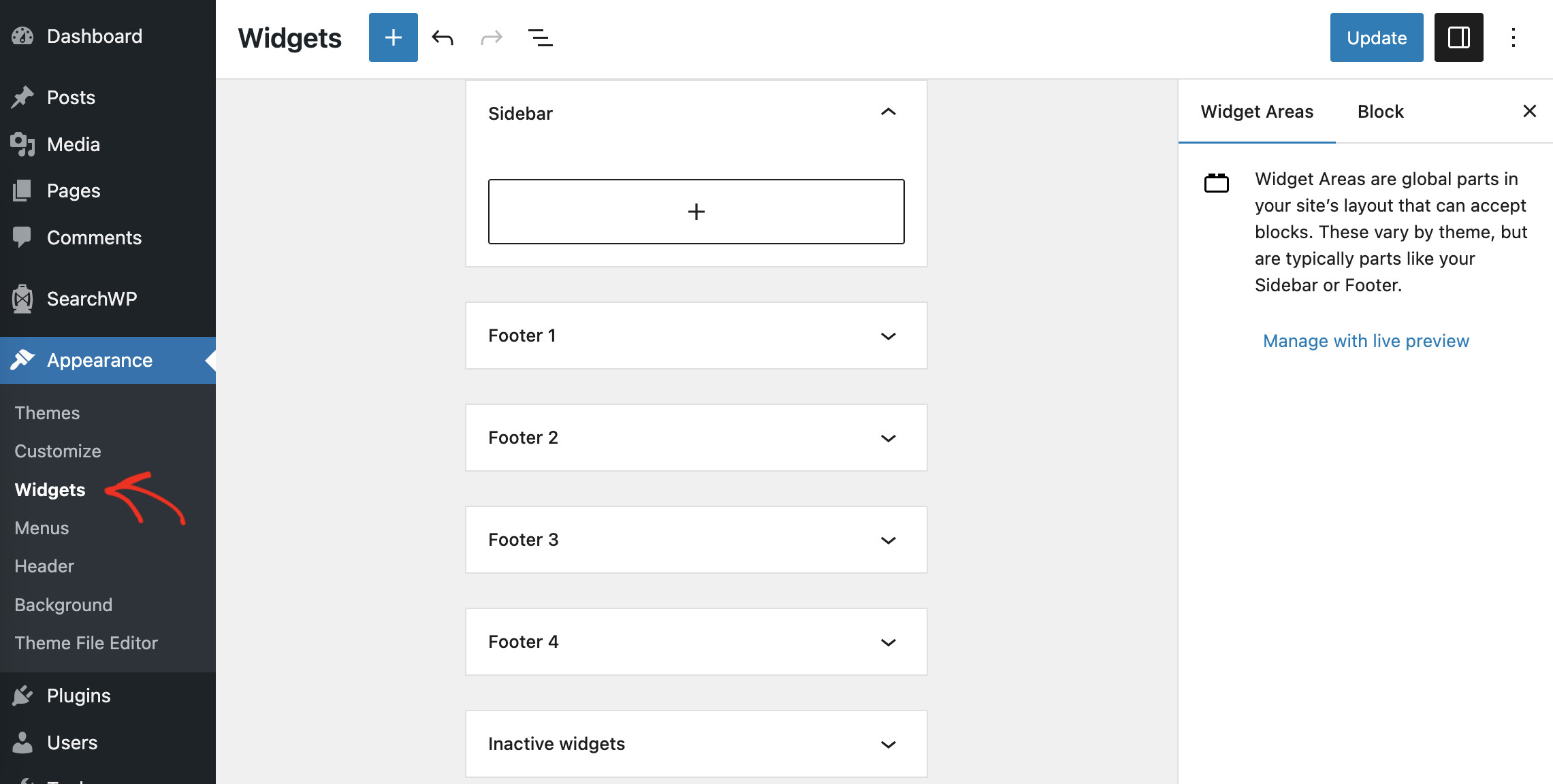 How To Add Live Autocomplete Search To WordPress Sites: Adding SearchWP Ajax Live Search To Sidebar Step 1