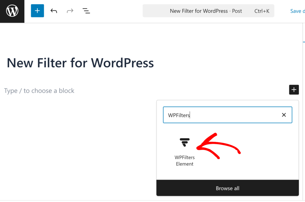 Add WPFilters element block