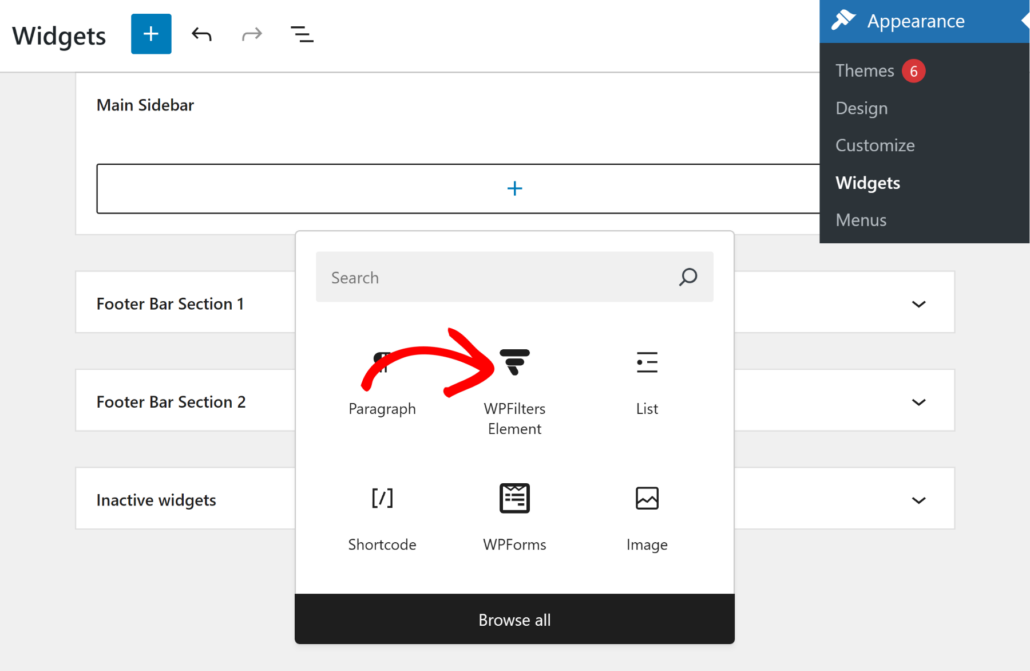 Add WPFilters element widget block to sidebar - SearchWP Add WPFilters element widget block to sidebar