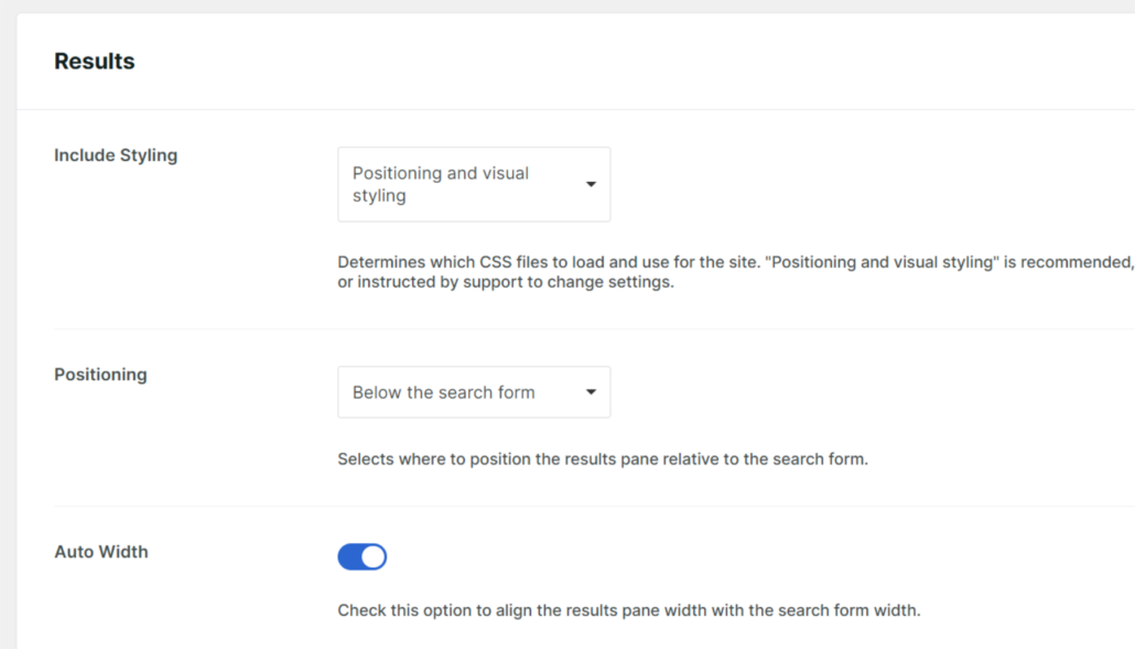 Alterar configurações de resultados para pesquisa ao vivo - SearchWP Alterar configurações de resultados para pesquisa ao vivo