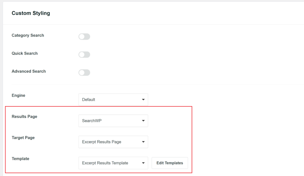 Change template and results page options - SearchWP Change template and results page options