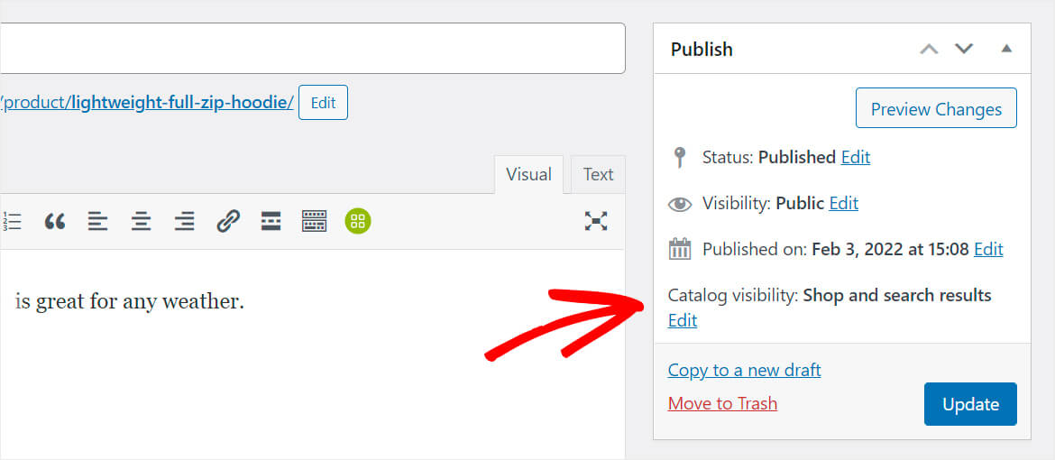 check the product catalog visibility