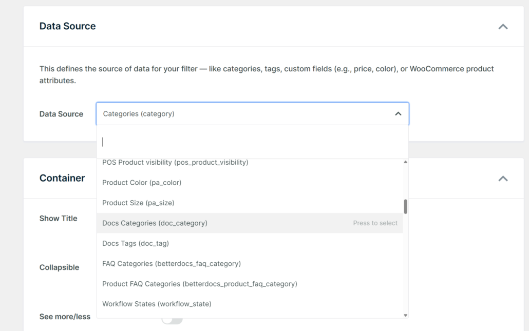 Choose docs tags data source - SearchWP Choose docs tags data source