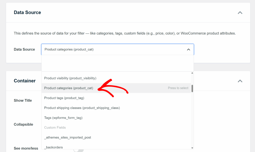Choose product category source - SearchWP Choose product category source