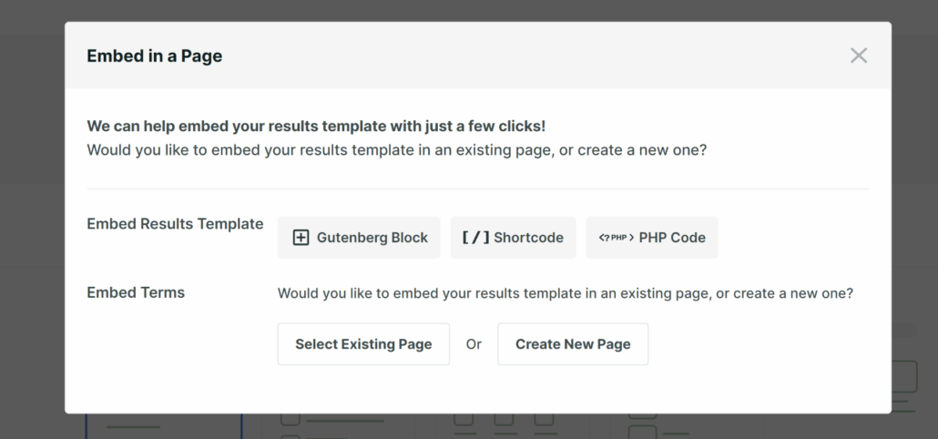 Choose search results embed option - SearchWP Choose search results embed option