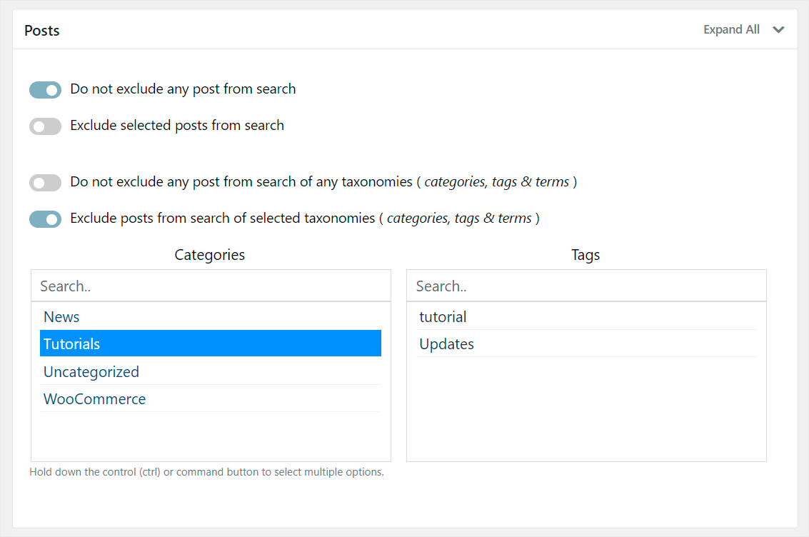 choose searchable categories - SearchWP choose searchable categories