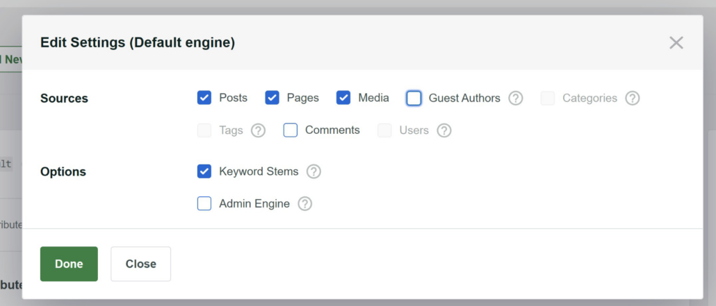 Choose sources for your default engine