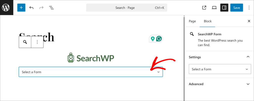 Choose your form from dropdown - SearchWP Choose your form from dropdown