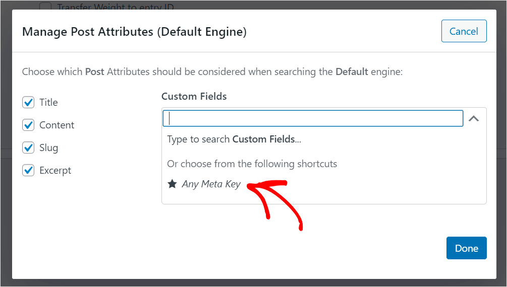 click Add Any Meta key