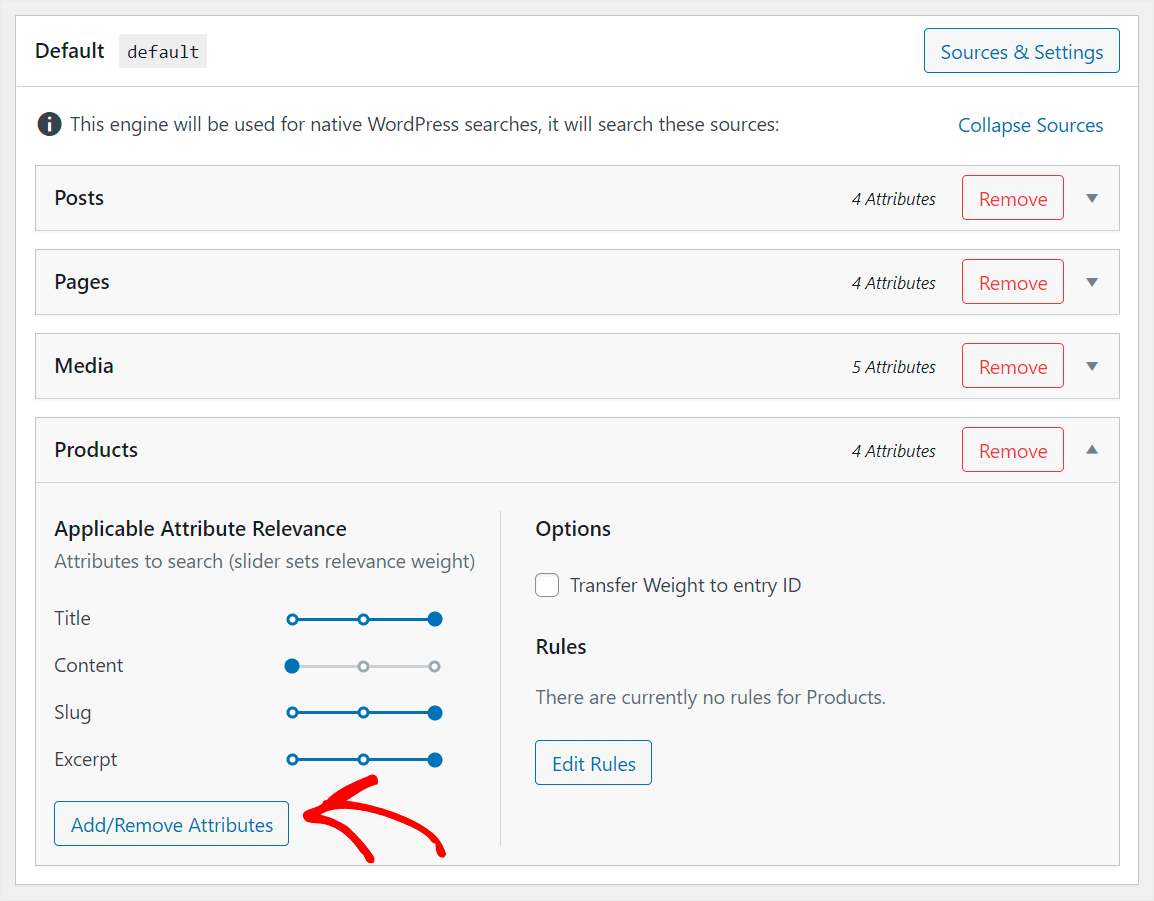 click Add Remove attributes