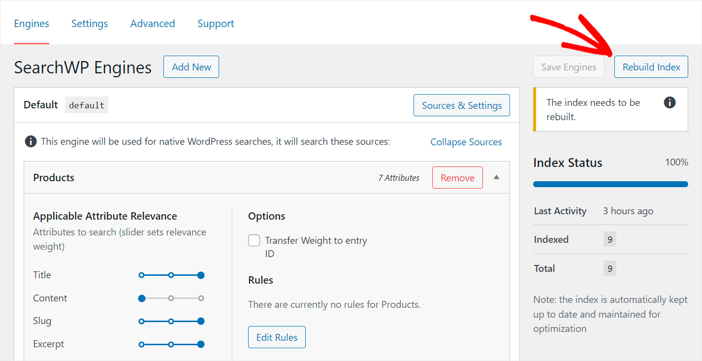 click Rebuild Index