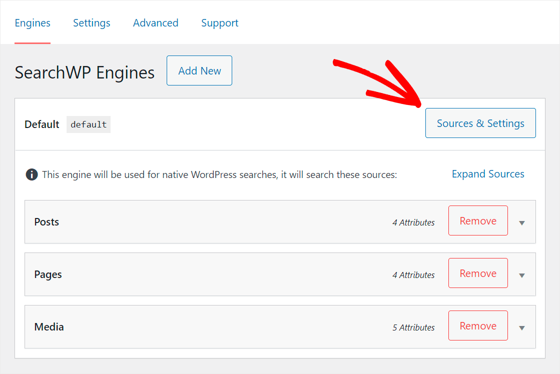 click Sources and Settings