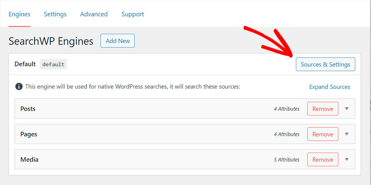 click Sources and Settings