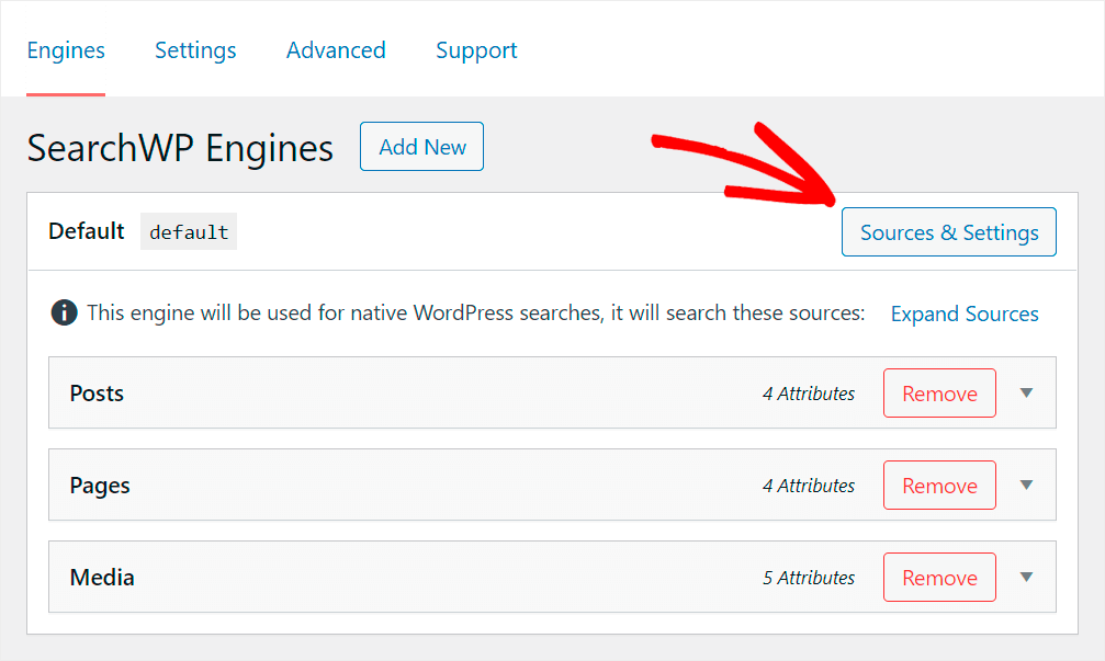 click Sources and Settings