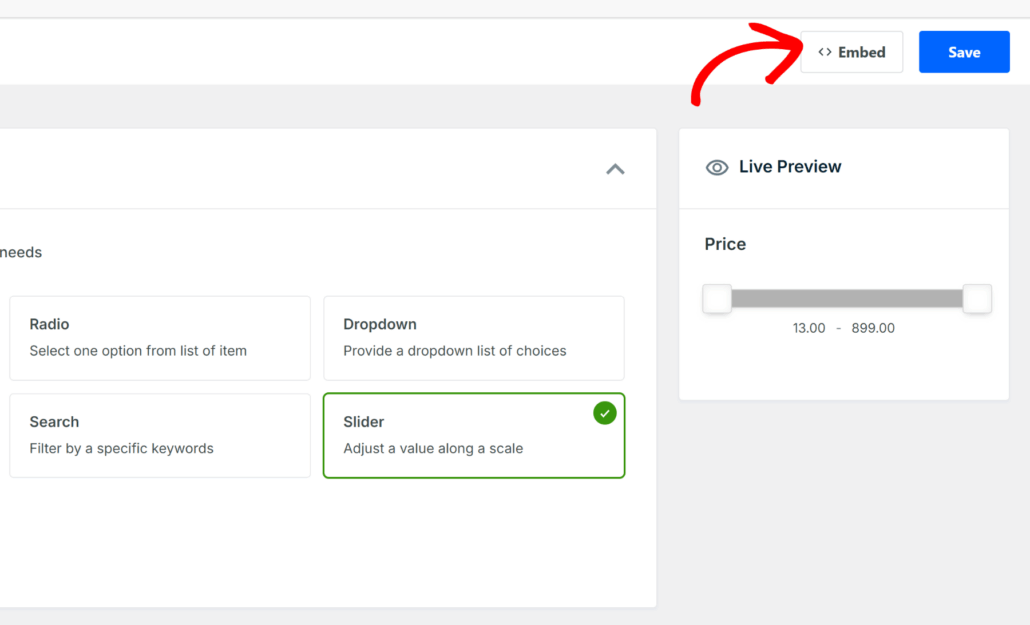 Click embed button in element - SearchWP Click embed button in element