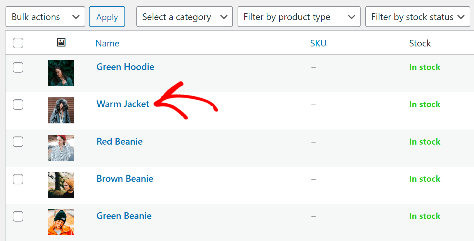 click on a specific product