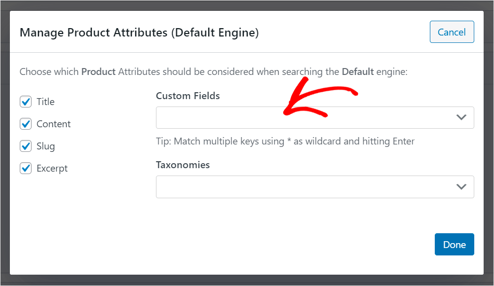 click on the Custom Fields field
