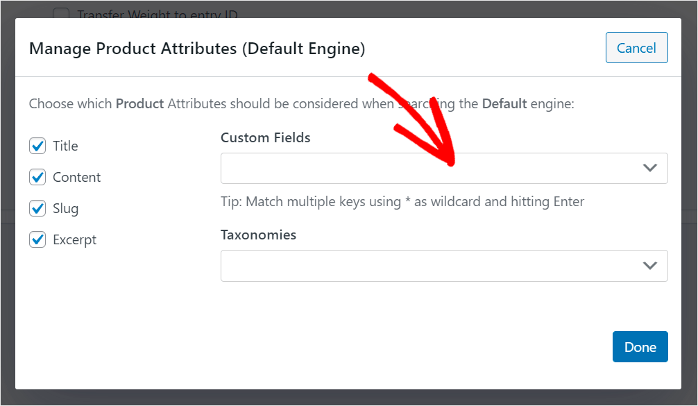 click on the custom fields field