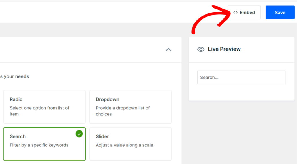 フィルター埋め込みボタンをクリック - SearchWP フィルター埋め込みボタンをクリック