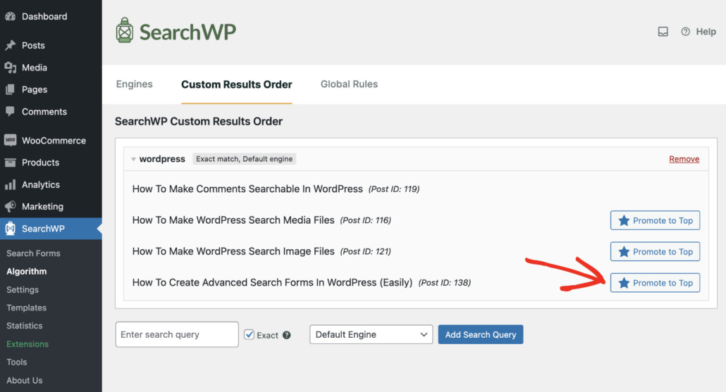 Configure Custom Results order
