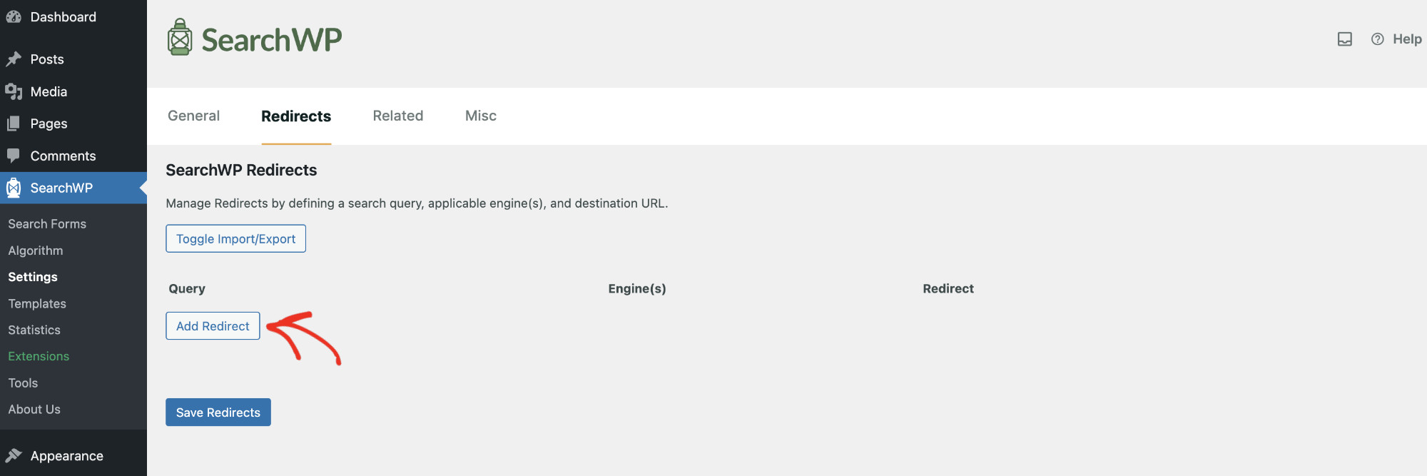 How to redirect search results in WordPress: Configuring Redirect with SearchWP Step 4