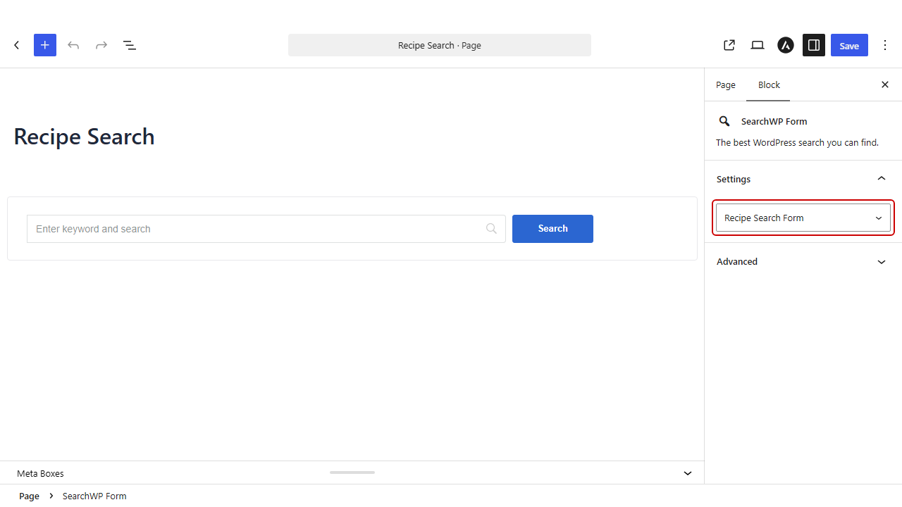 adicionar um formulário de pesquisa de postagem personalizada com um bloco Gutenberg