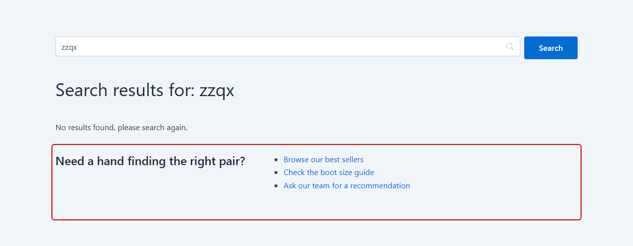 Custom no results page
