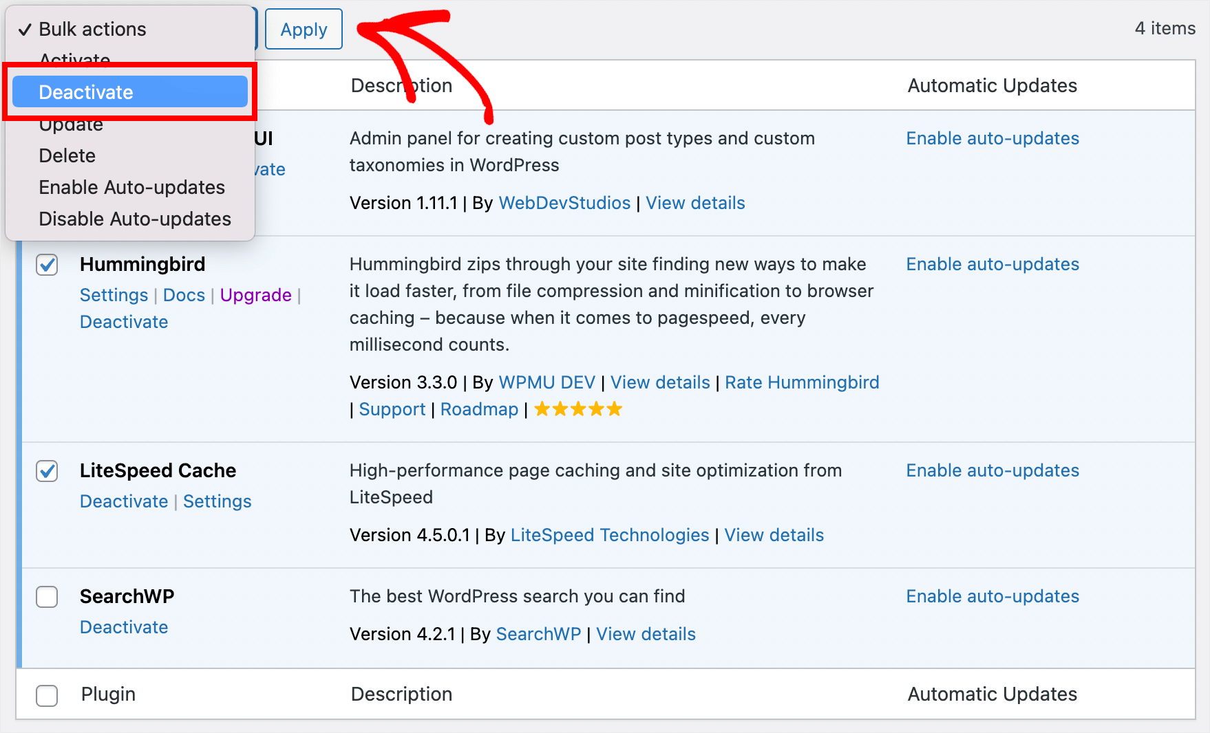deactivate all plugins - SearchWP deactivate all plugins