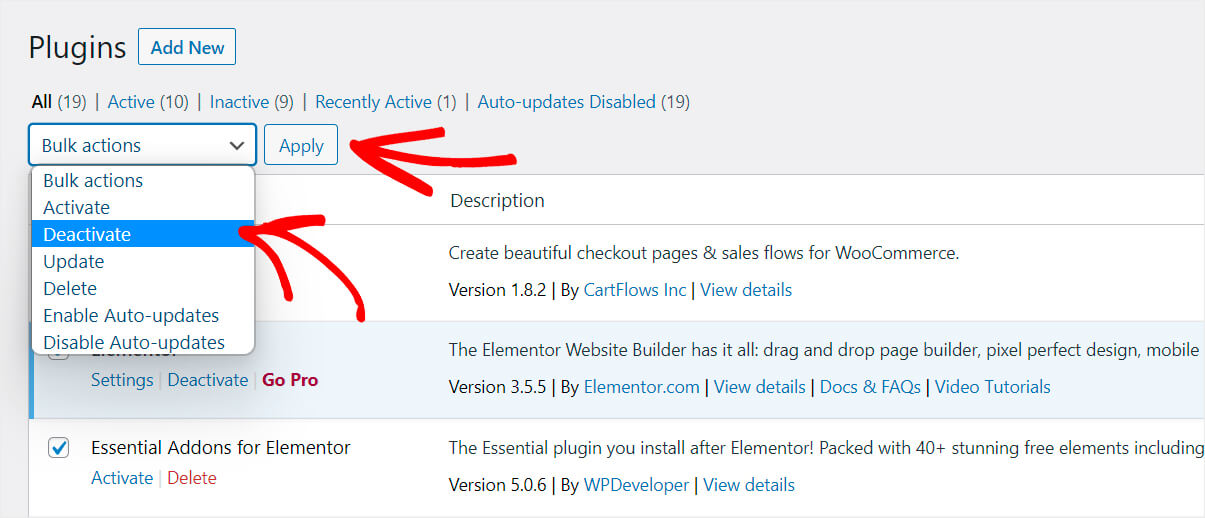 deactivate all plugins