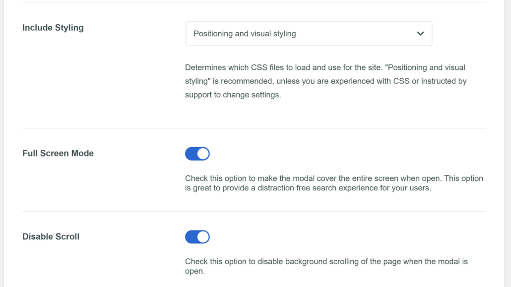 Edit modal form settings - SearchWP Edit modal form settings