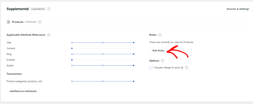Edit product attributes rule