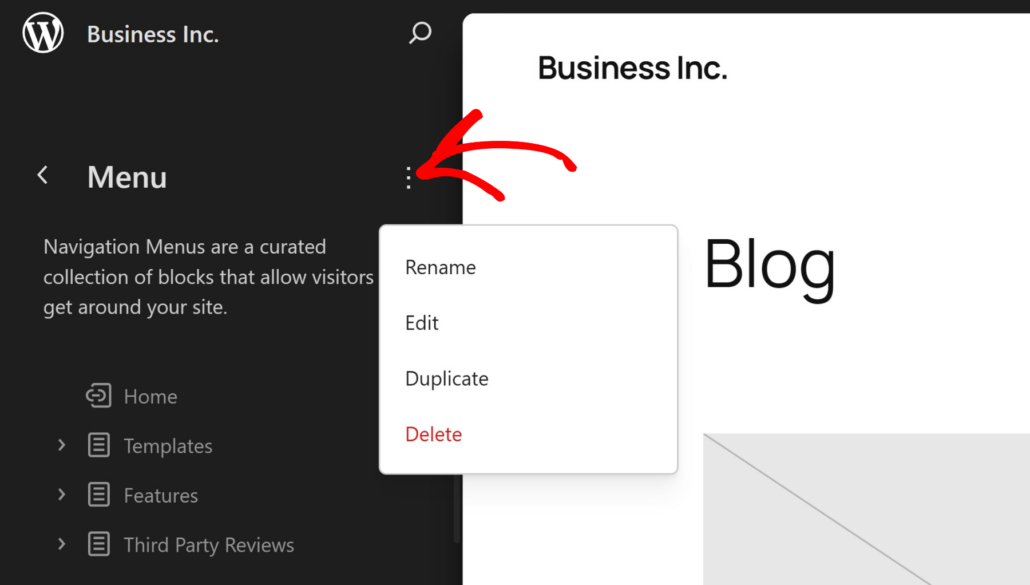 Edit the navigation menu