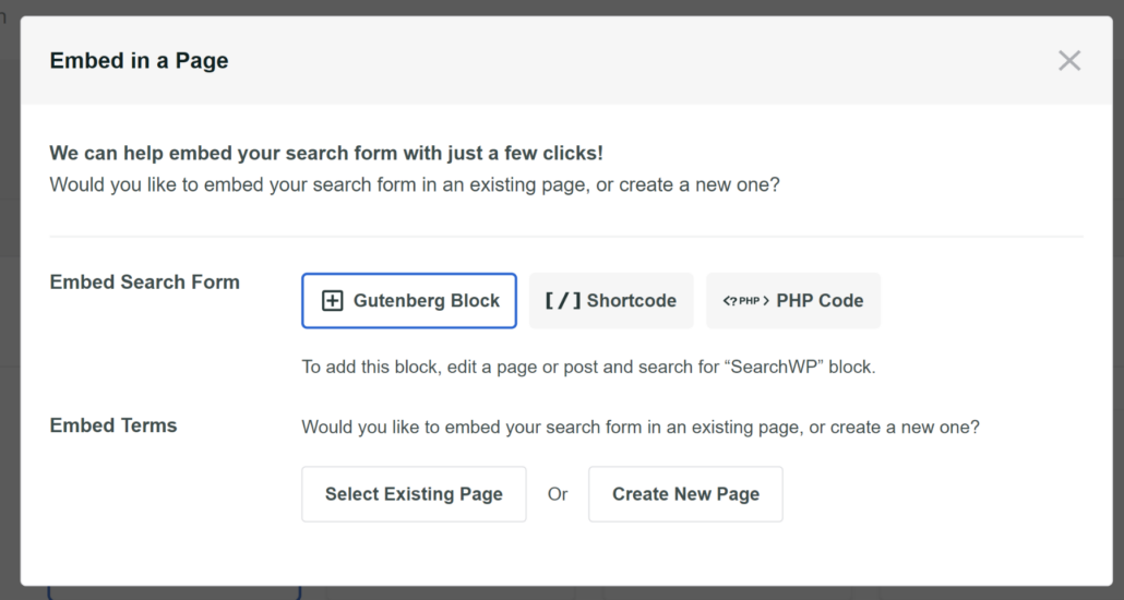 Embed new search form