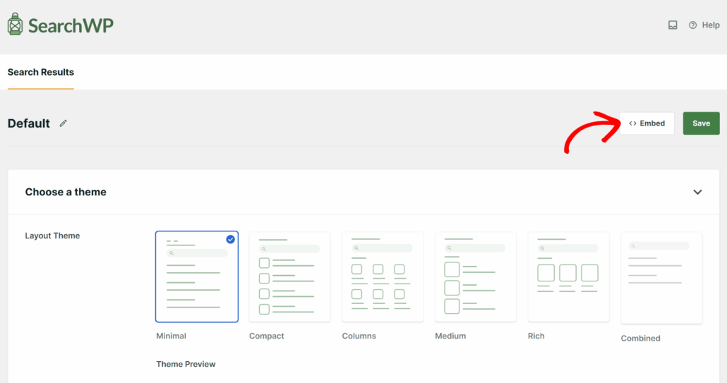 Embed results page button - SearchWP Embed results page button