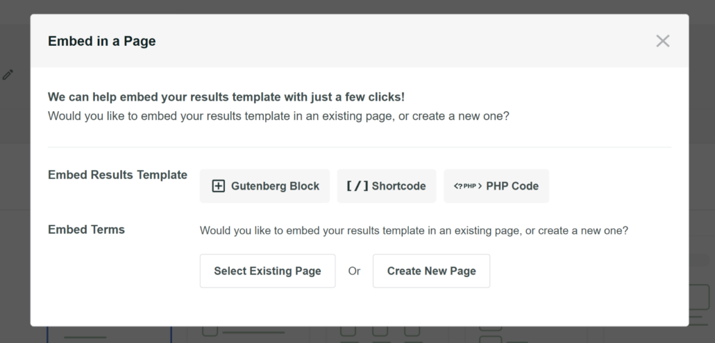 Embed search results page