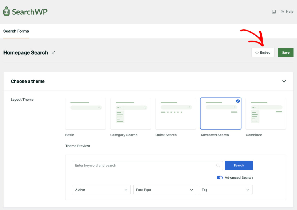 Embed the search form
