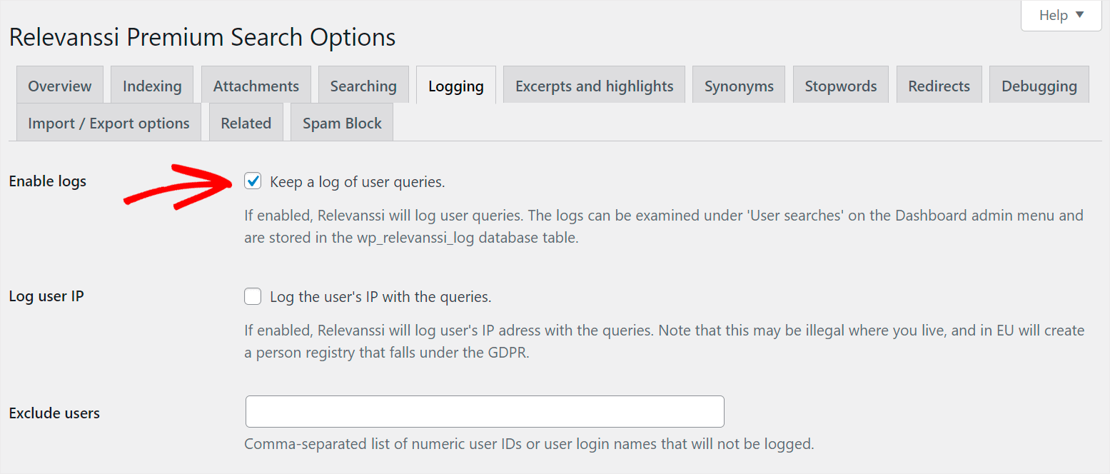enable logging search queries of users - SearchWP enable logging search queries of users