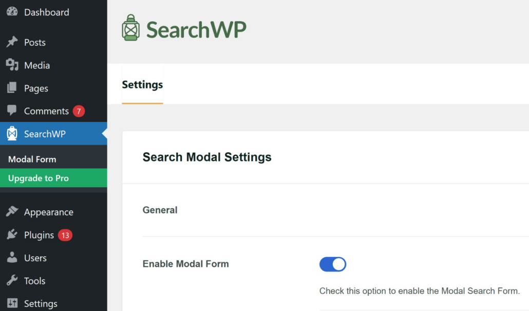 Enable modal form - SearchWP Enable modal form